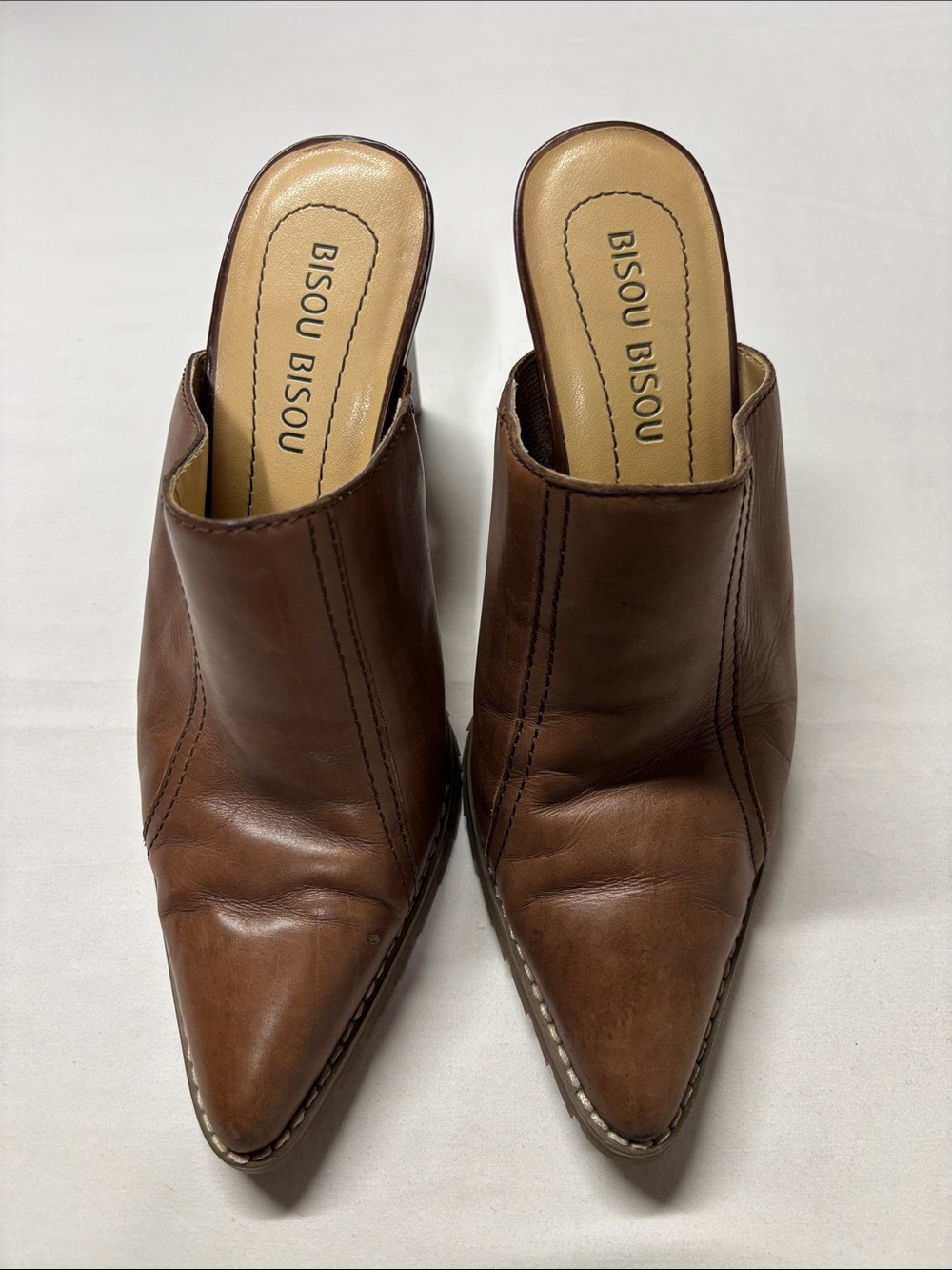 Bisou Bisou Brown Leather Pointed Slip-On Mules